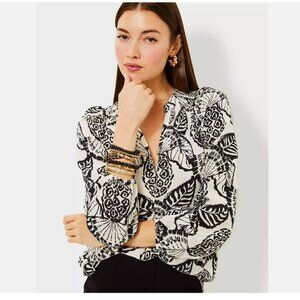 Lilly Pulitzer Elsa Silk Black White Coconut Pineapple Princess Top Size XL